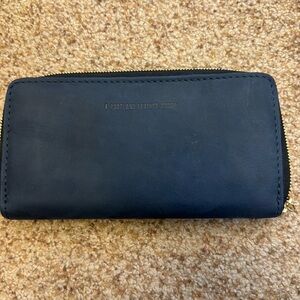 Portland leather Goods midnight blue accordion wallet with gold zippers